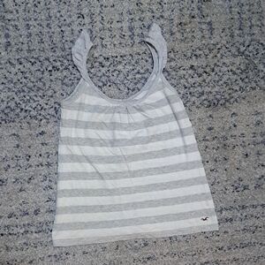 Hollister Gray and White Striped Tank Top
